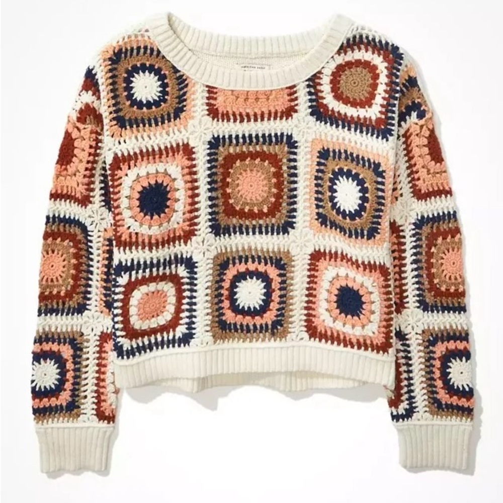 American Eagle - Granny square crochet long sleeve sweater